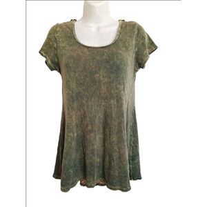 T Party Green Ribbed Tee with Lace Trim M Y2K bohemian vintage